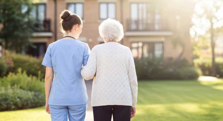 A cozy assisted living apartment with a reading chair, family photos, and plants by a sunny window.